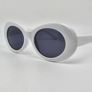 *SOLD* Kurt Cobain 01428770 White Frame Black Lens Oval Clout Sunglasses Migos